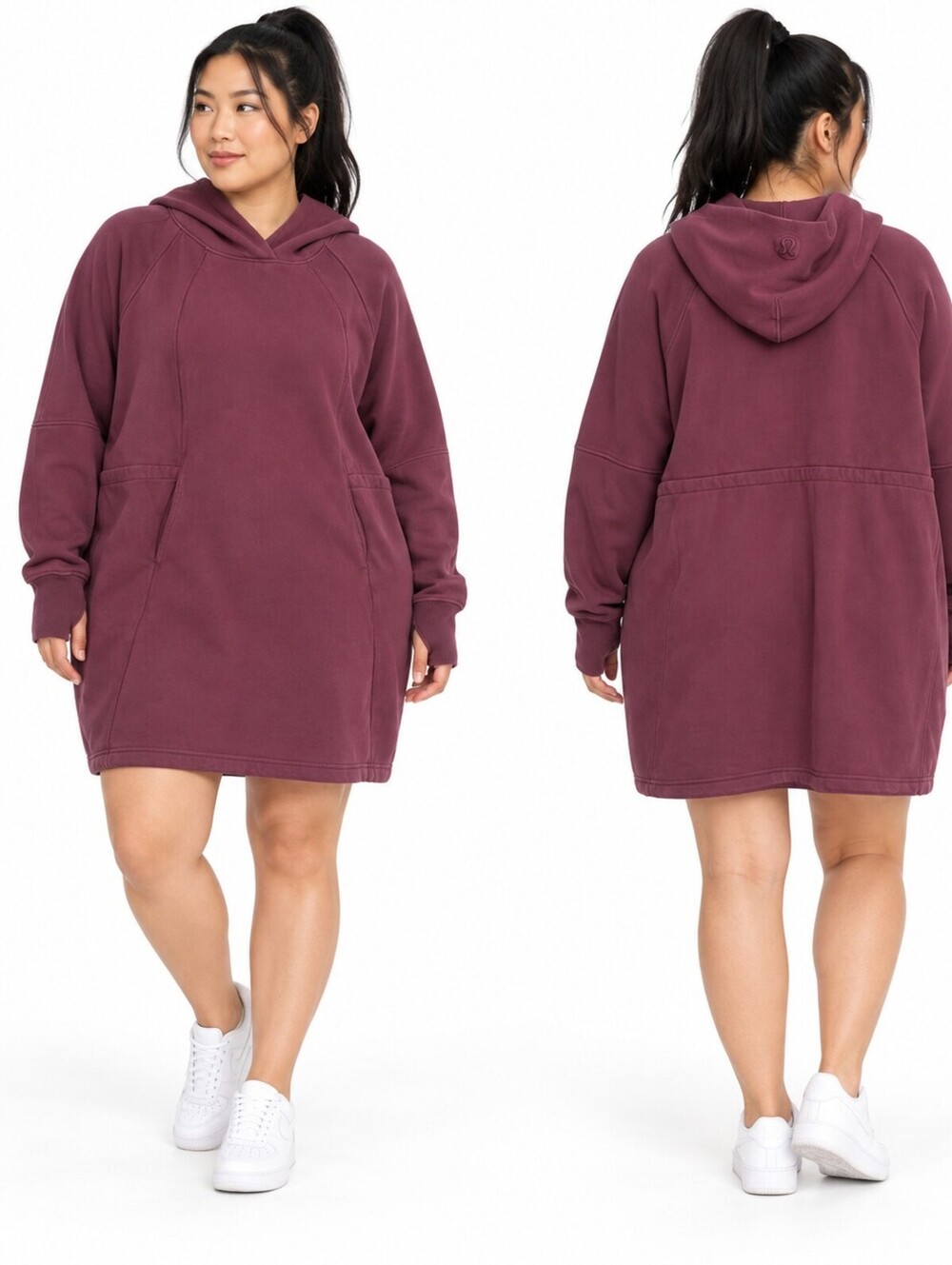 Lululemon XL Burgundy Scuba Hooded Sweatshirt Dress  Pockets Thumbholes